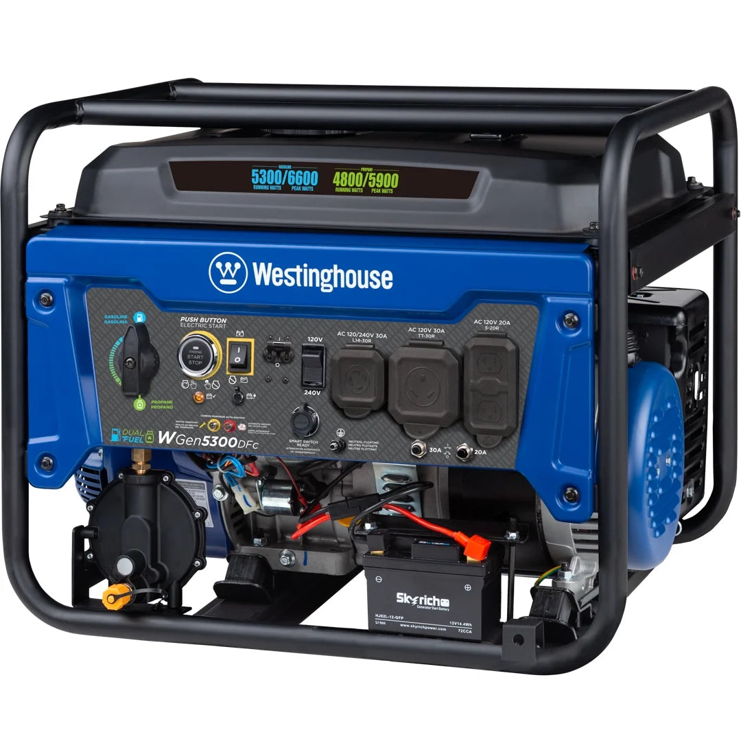 6600 Peak Watt Home Backup Dual Fuel Portable Generator W/ Remote Electric Start & CO Sensor