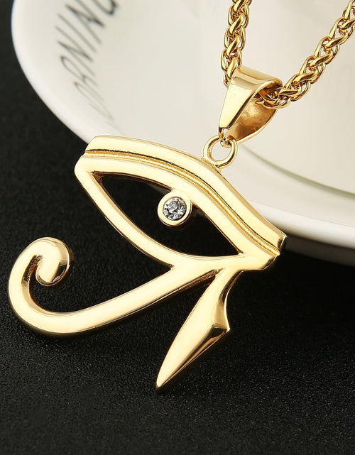 Load image into Gallery viewer, CZ Eye of Horus Egypt Protection Pendant on Stainless Steel Necklace Ancient Egyptian Symbol of Protection
