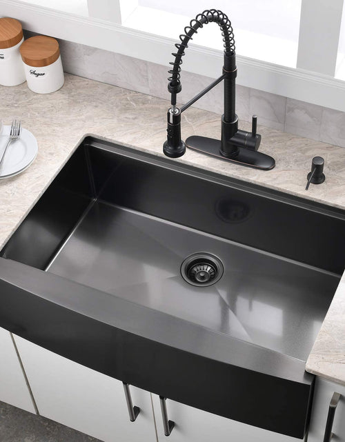 Load image into Gallery viewer, 33 Inch Farmhouse Kitchen Sink Workstation Black -  33X22 Apron Front Workstation Farmhouse Sink Stainless Steel 16 Gauge Single Bowl Gunmetal Matte Black Farm Sink
