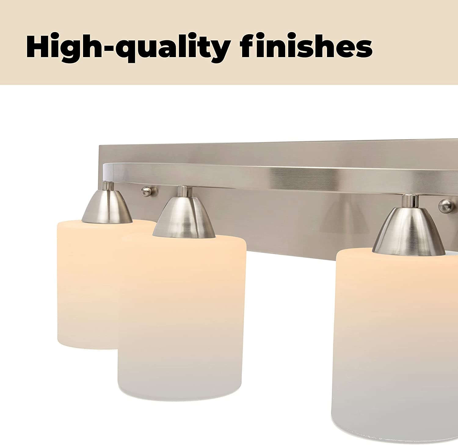 | Bathroom Vanity Light Bar | Interior Bathroom Lighting Fixtures with Modern Glass Shade | Bathroom Lights over Mirror | (Brushed Nickel, 3 Lights, E26 100W LED, Bulbs Not Included)