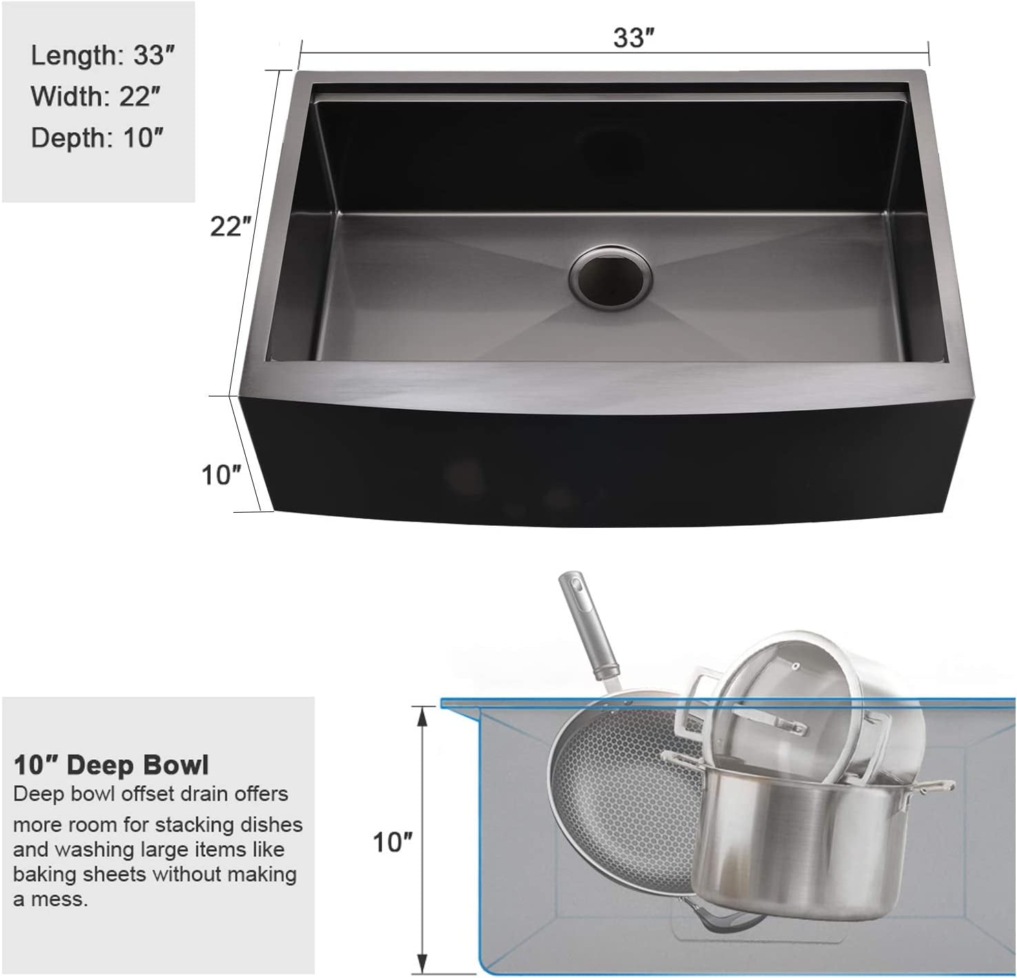 33 Inch Farmhouse Kitchen Sink Workstation Black -  33X22 Apron Front Workstation Farmhouse Sink Stainless Steel 16 Gauge Single Bowl Gunmetal Matte Black Farm Sink