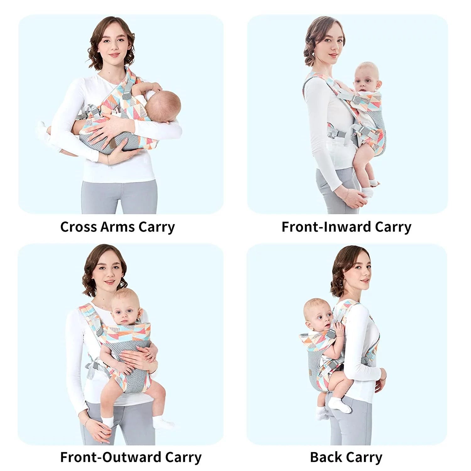 Baby Carrier, 4-In-1 Colorful Baby Carrier, Front and Back Baby Sling with Adjustable Holder