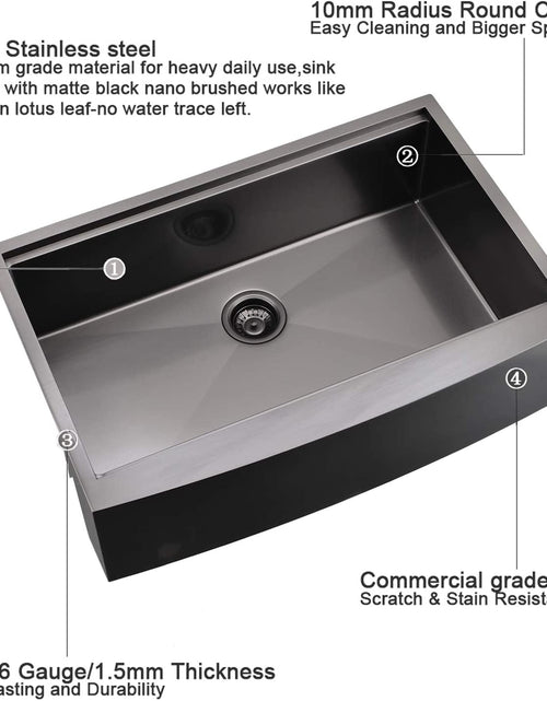 Load image into Gallery viewer, 33 Inch Farmhouse Kitchen Sink Workstation Black -  33X22 Apron Front Workstation Farmhouse Sink Stainless Steel 16 Gauge Single Bowl Gunmetal Matte Black Farm Sink
