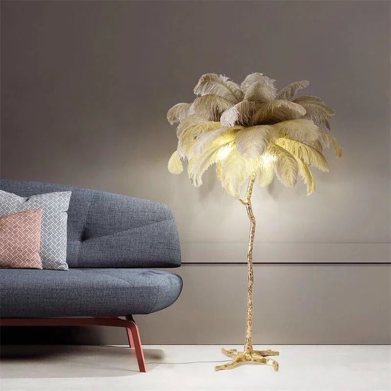 Modern Led Floor Nordic Ostrich Feather Lamp Gold Resin Luxury Reading Lamp Living Room Decoration Led Standing Lamp