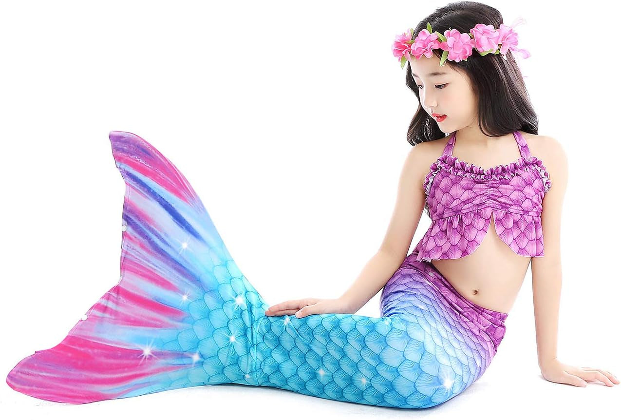 5Pcs Girls Swimsuit Mermaid Tails for Swimming Princess Bikini Bathing Suit Set Costume (No Monofin)