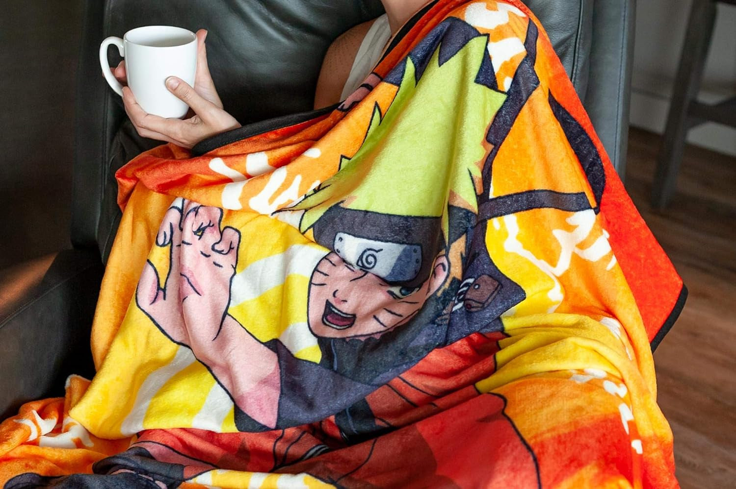 Naruto with Kanji Symbols Large Anime Fleece Throw Blanket | Official Naruto Throw Blanket | Collectible Anime Throw Blanket | Measures 60 X 45 Inches