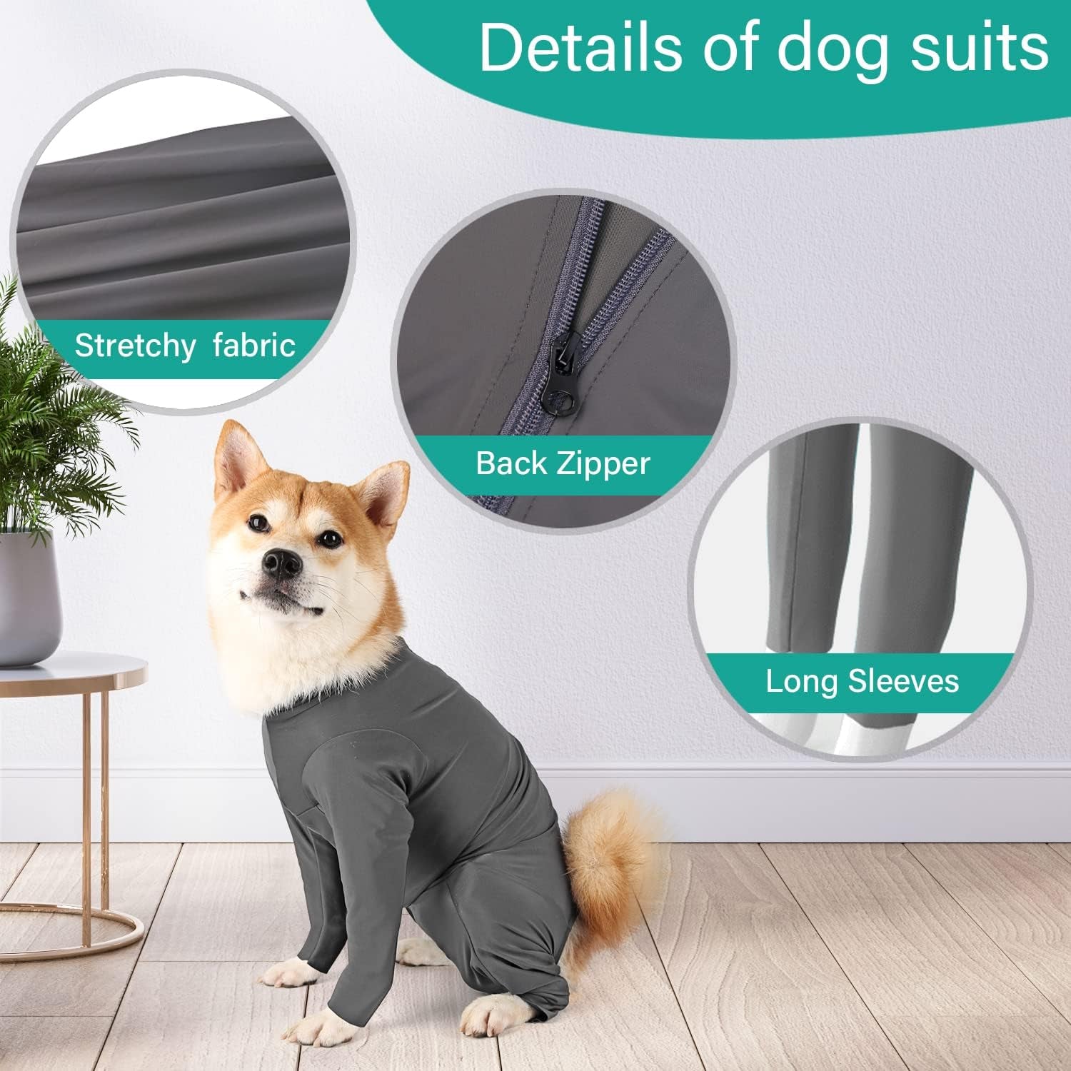 Dog Onesie Prevent Shedding Hair Surgery Recovery Suit Pet'S Bodysuit Sport Shirt Reduce Anxiety Jumpshirt Gray/Xxl