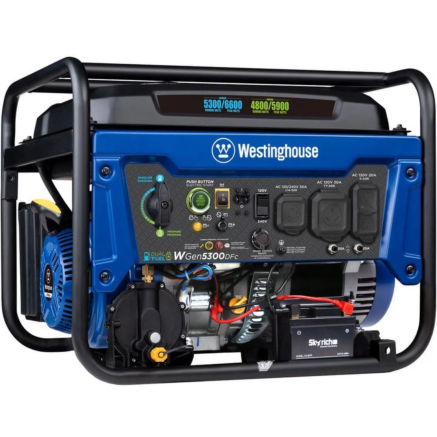 6600 Peak Watt Home Backup Dual Fuel Portable Generator W/ Remote Electric Start & CO Sensor