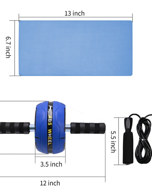 Load image into Gallery viewer, 7-In-1 Ab Roller Wheel Kit, Perfect Home Gym Equipment Exercise Roller Wheel Kit with Push-Up Bar, Knee Mat, Jump Rope and Hand Gripper, Core Strength &amp; Abdominal Exercise Ab Roller, Blue
