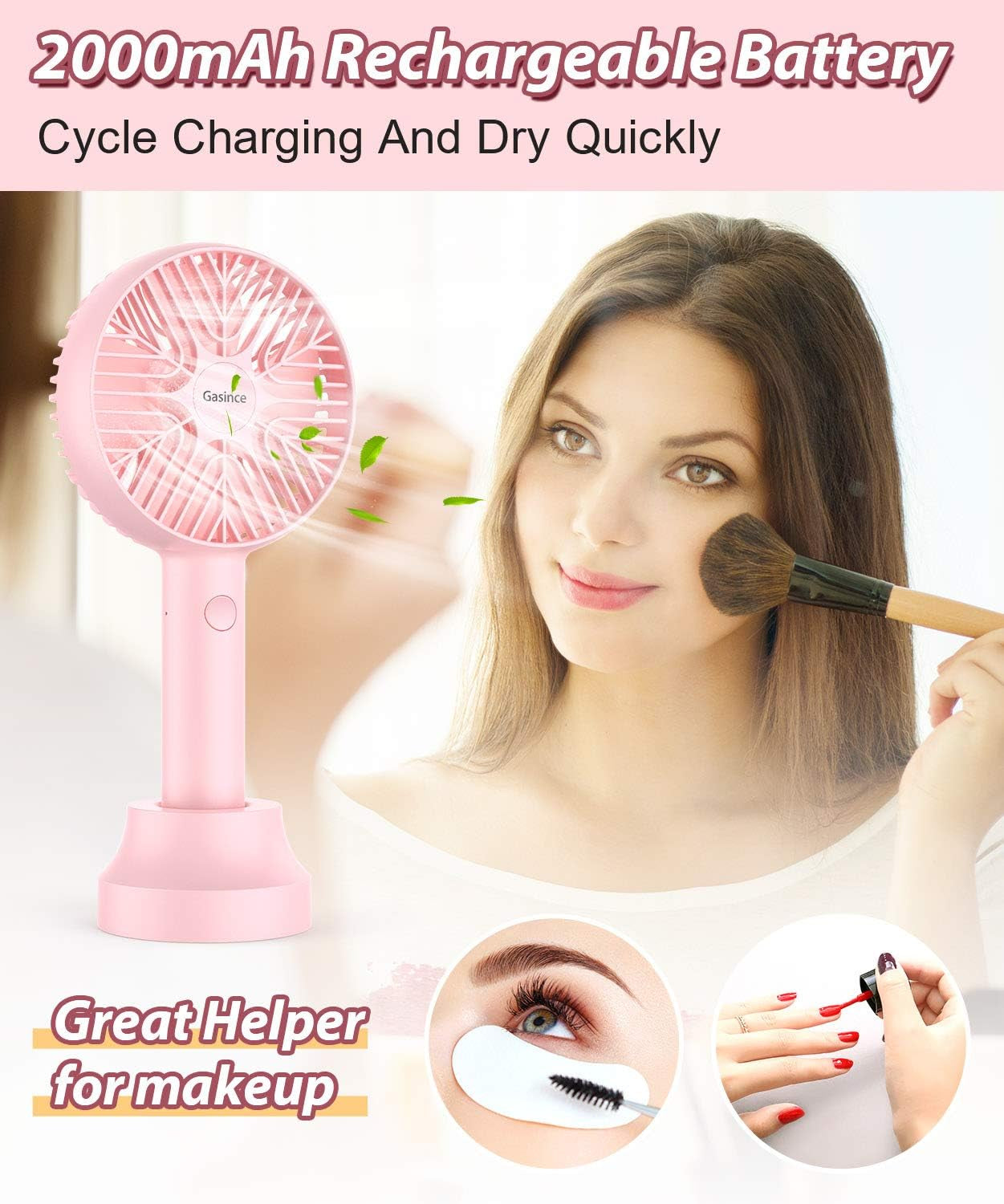 Handheld Fan Mini Fan,Small Personal Portable Fan, USB Desk Fan,Rechargeable Eyelash Fan for Makeup,8-13Hours Operated Small Makeup Eyelash Fan for Women Girls Outdoor and Indoor (Pink)