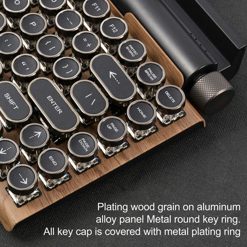 Retro Typewriter Keyboard Wireless Bluetooth Keyboard USB Mechanical Punk Keycaps for Desktop Pc/Laptop/Phone