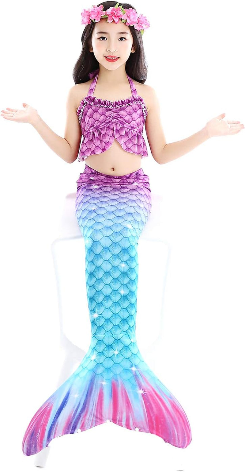 5Pcs Girls Swimsuit Mermaid Tails for Swimming Princess Bikini Bathing Suit Set Costume (No Monofin)