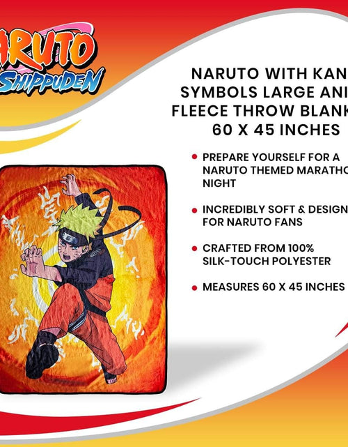 Load image into Gallery viewer, Naruto with Kanji Symbols Large Anime Fleece Throw Blanket | Official Naruto Throw Blanket | Collectible Anime Throw Blanket | Measures 60 X 45 Inches
