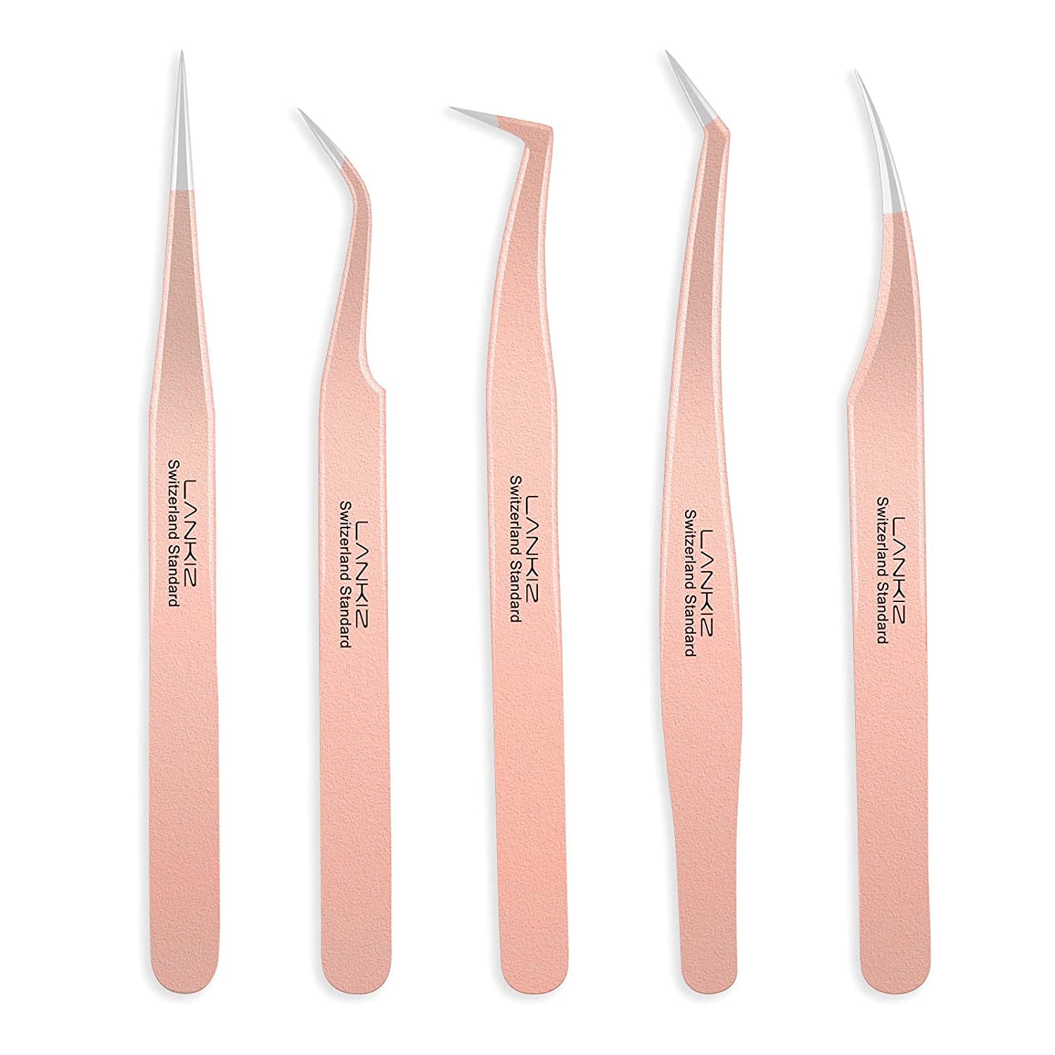 Eyelash Extension Tweezers Set 5 PCS for Volume Lash Extensions Stainless Steel Eyelash Tweezers for Lash Extensions-Rose Gold