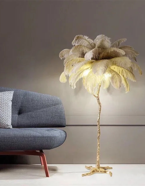 Load image into Gallery viewer, Modern Led Floor Nordic Ostrich Feather Lamp Gold Resin Luxury Reading Lamp Living Room Decoration Led Standing Lamp
