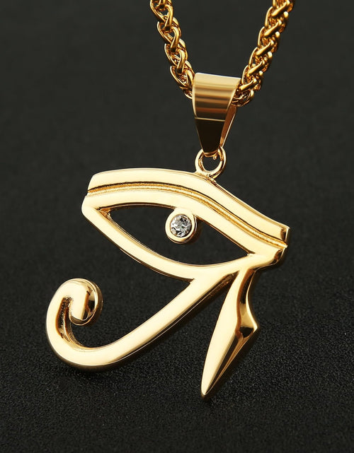 Load image into Gallery viewer, CZ Eye of Horus Egypt Protection Pendant on Stainless Steel Necklace Ancient Egyptian Symbol of Protection
