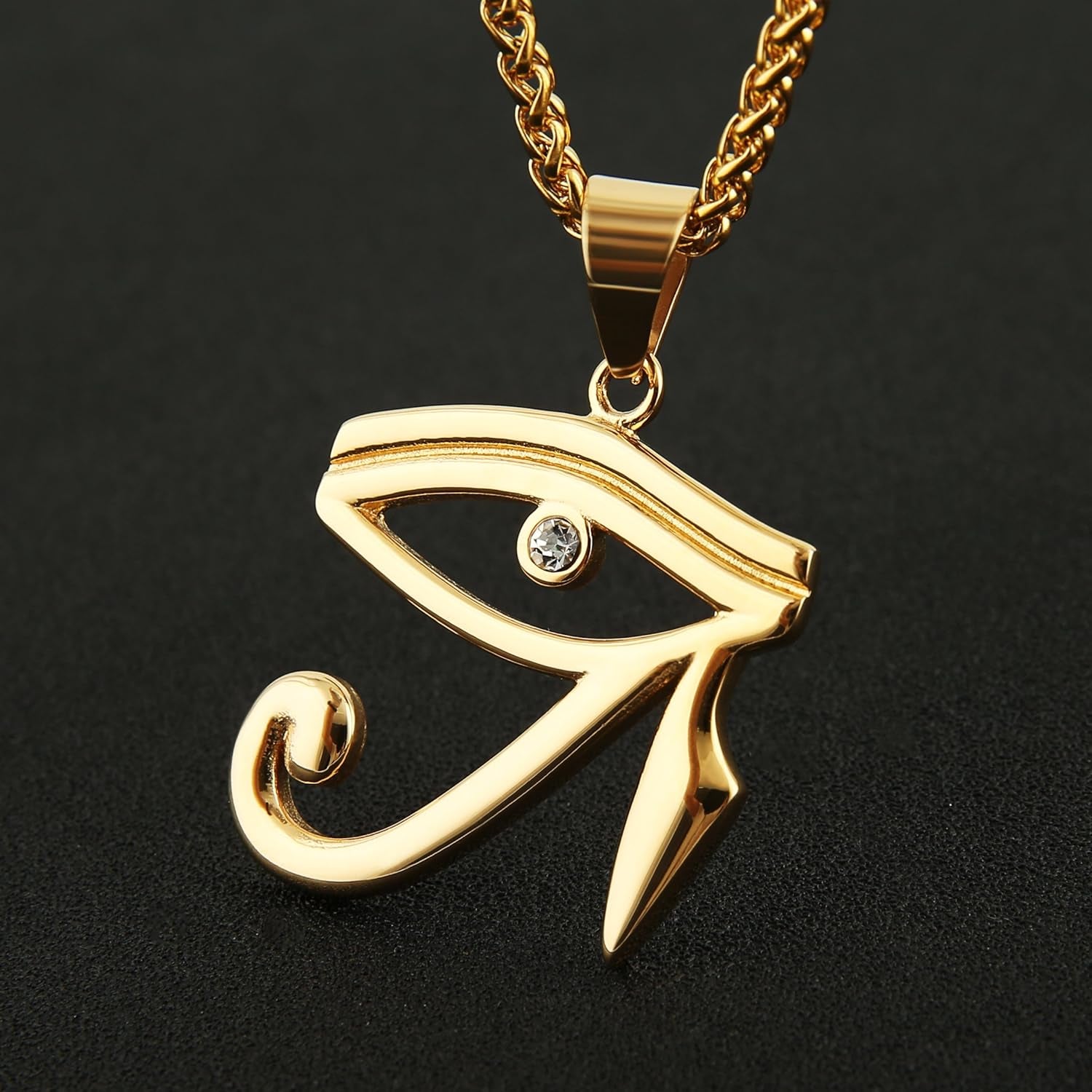 CZ Eye of Horus Egypt Protection Pendant on Stainless Steel Necklace Ancient Egyptian Symbol of Protection