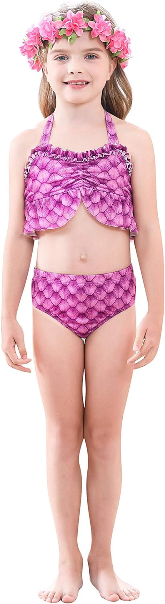 5Pcs Girls Swimsuit Mermaid Tails for Swimming Princess Bikini Bathing Suit Set Costume (No Monofin)